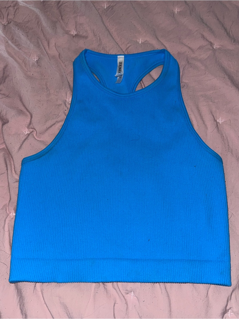 Zenana Outfitters Bright Blue Ribbed Racerback Crop Tank